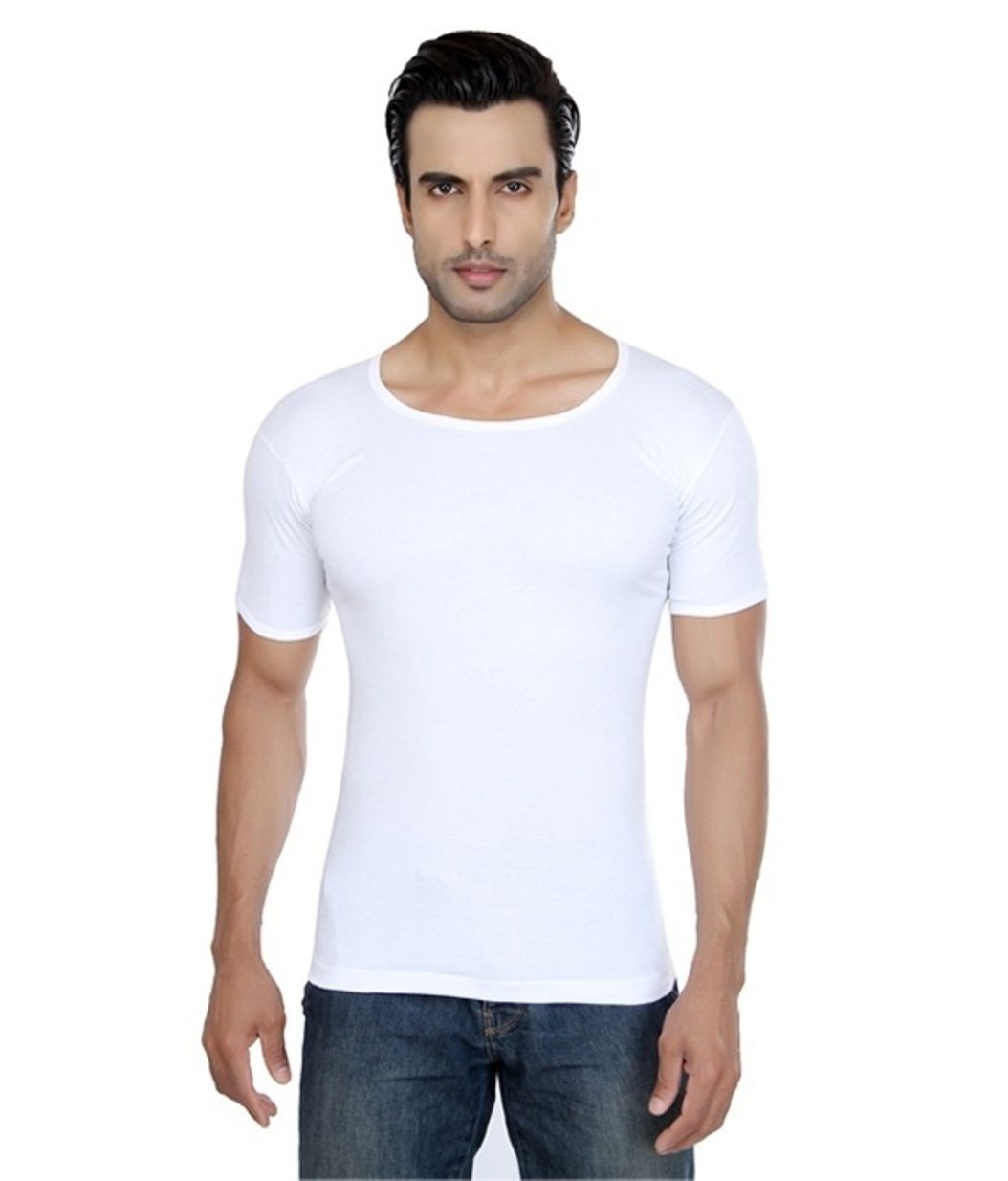 Alfa Stylo Men’s White 100% Cotton RNS Innerwear Vest with Half Sleeves ...