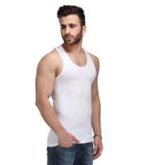 Alfa Stylo Men's 100% Cotton RN Sleeveless White Vest - Pack of 5 - Image 3