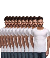 Alfa Stylo Men's White 100% Cotton RNS Innerwear Vest with Half Sleeves - Pack of 10