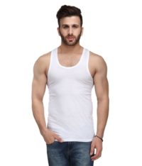 Alfa Stylo Men's 100% Cotton RN Sleeveless White Vest - Pack of 10 - Image 4