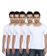 Alfa Stylo Men's White 100% Cotton RNS Innerwear Vest with Half Sleeves - Pack of 5
