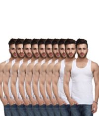 Alfa Stylo Men's 100% Cotton RN Sleeveless White Vest - Pack of 10