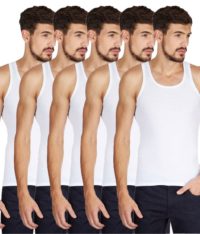 Alfa Stylo Men's 100% Cotton RN Sleeveless White Vest - Pack of 5